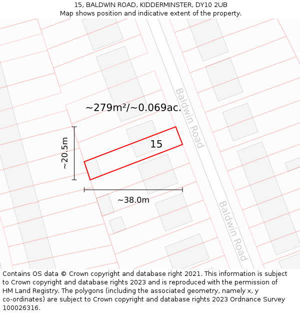 15, BALDWIN ROAD, KIDDERMINSTER, DY10 2UB: Plot and title map