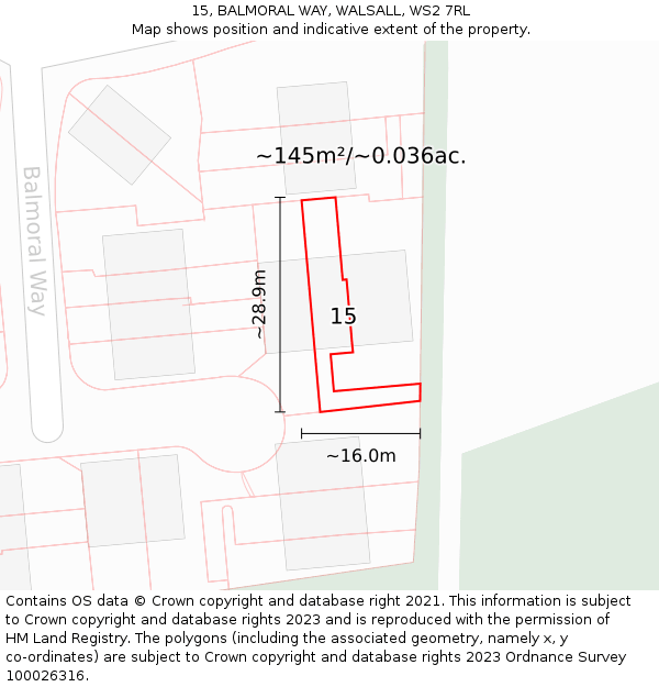 15, BALMORAL WAY, WALSALL, WS2 7RL: Plot and title map