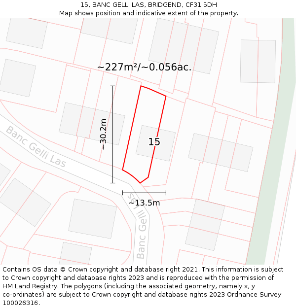 15, BANC GELLI LAS, BRIDGEND, CF31 5DH: Plot and title map