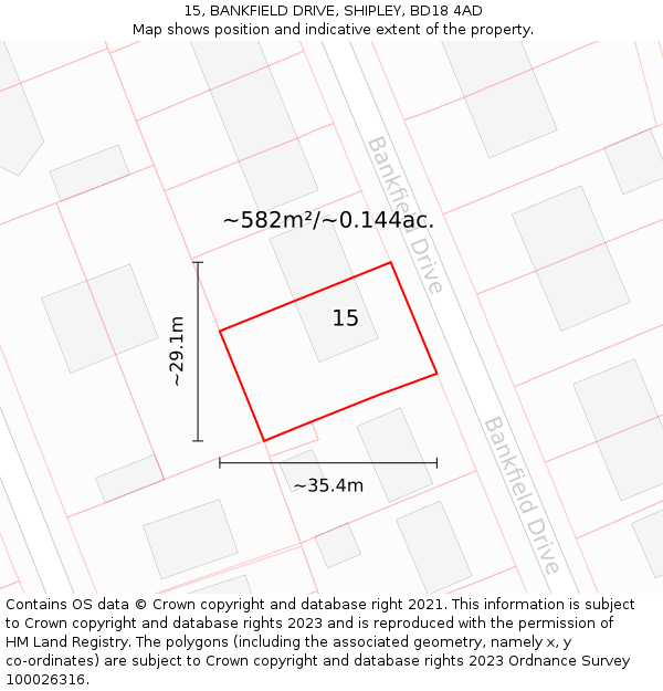 15, BANKFIELD DRIVE, SHIPLEY, BD18 4AD: Plot and title map