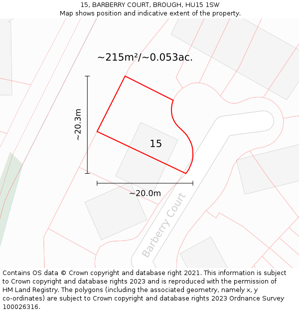 15, BARBERRY COURT, BROUGH, HU15 1SW: Plot and title map