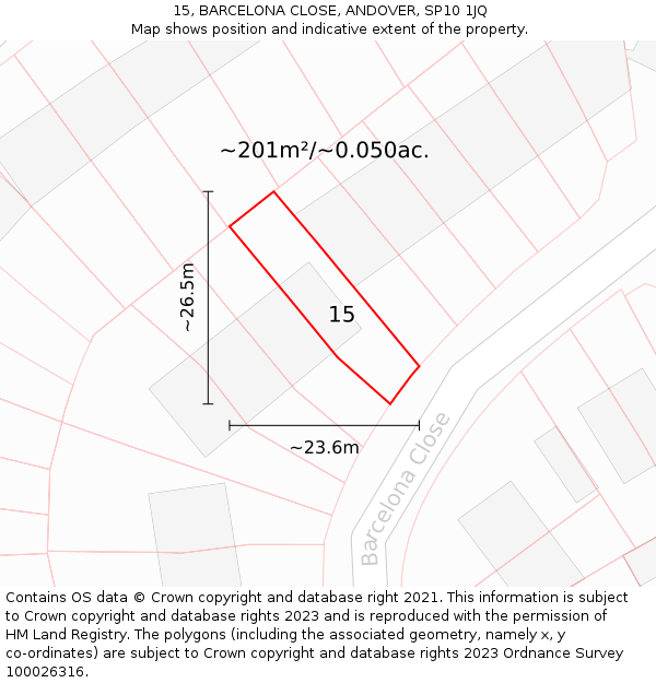 15, BARCELONA CLOSE, ANDOVER, SP10 1JQ: Plot and title map