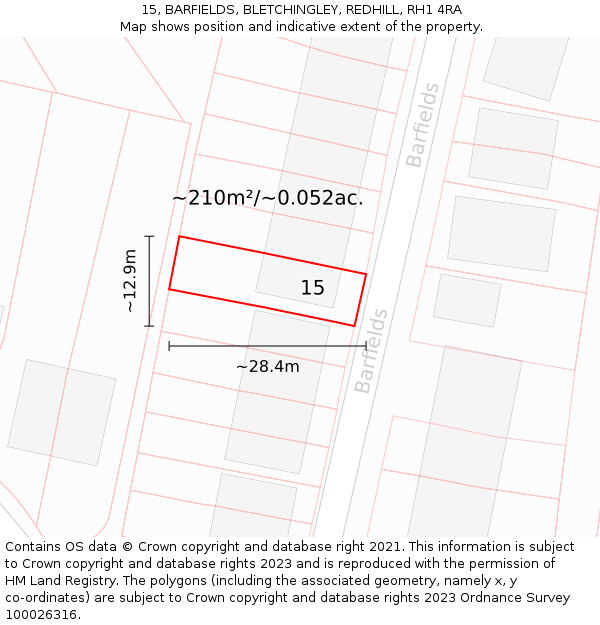 15, BARFIELDS, BLETCHINGLEY, REDHILL, RH1 4RA: Plot and title map