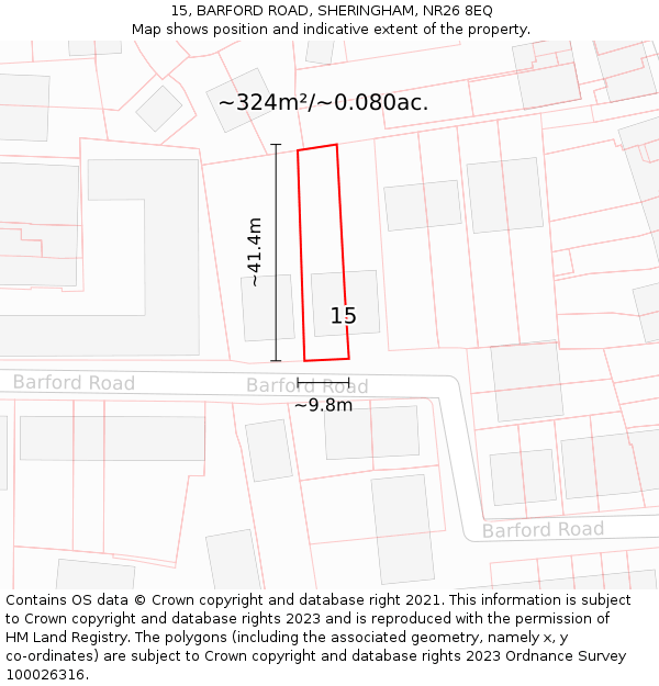 15, BARFORD ROAD, SHERINGHAM, NR26 8EQ: Plot and title map