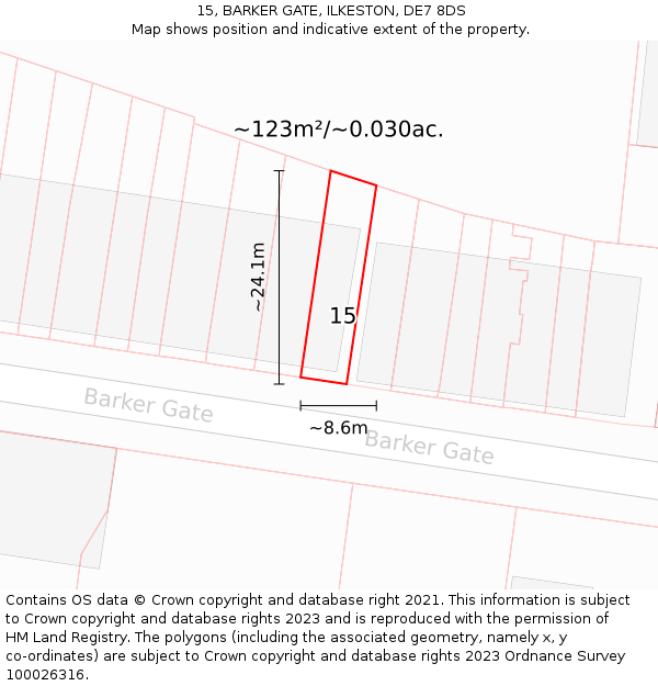 15, BARKER GATE, ILKESTON, DE7 8DS: Plot and title map