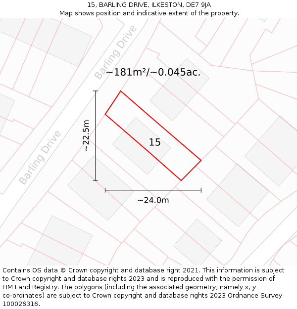 15, BARLING DRIVE, ILKESTON, DE7 9JA: Plot and title map
