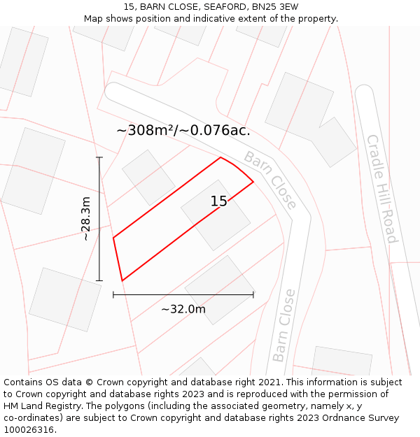 15, BARN CLOSE, SEAFORD, BN25 3EW: Plot and title map