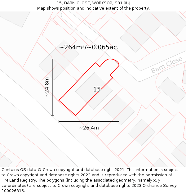 15, BARN CLOSE, WORKSOP, S81 0UJ: Plot and title map