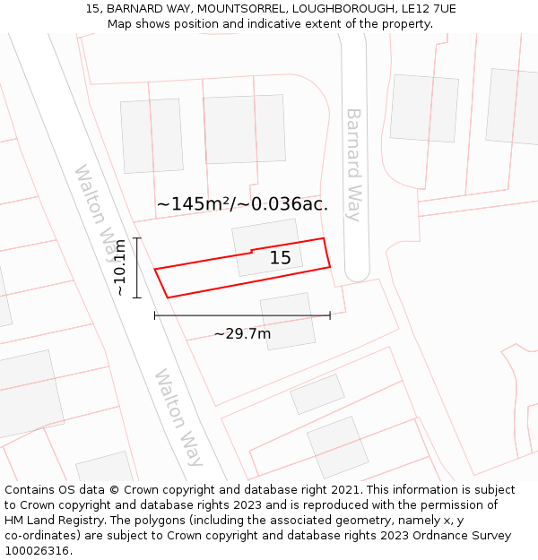 15, BARNARD WAY, MOUNTSORREL, LOUGHBOROUGH, LE12 7UE: Plot and title map