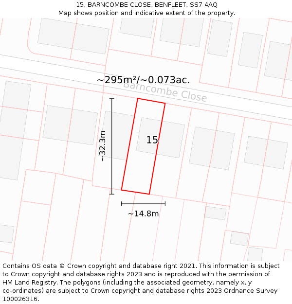 15, BARNCOMBE CLOSE, BENFLEET, SS7 4AQ: Plot and title map