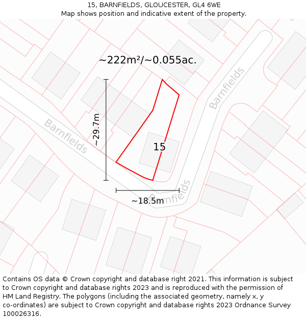 15, BARNFIELDS, GLOUCESTER, GL4 6WE: Plot and title map