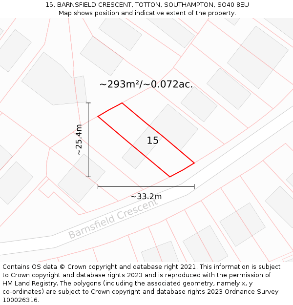 15, BARNSFIELD CRESCENT, TOTTON, SOUTHAMPTON, SO40 8EU: Plot and title map