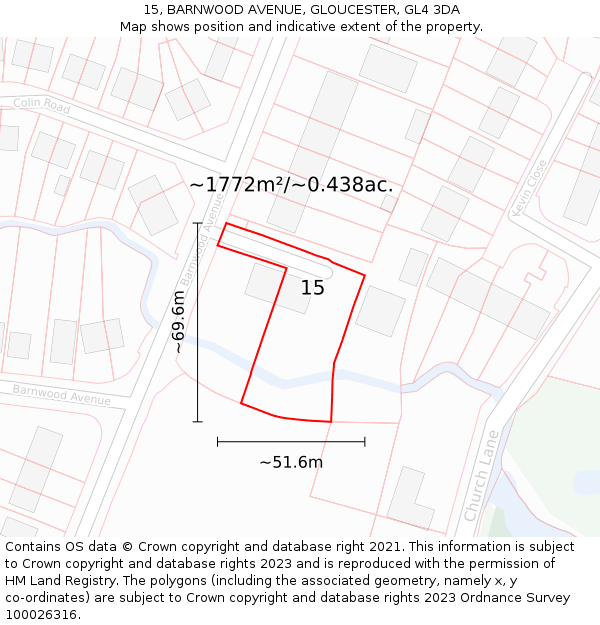 15, BARNWOOD AVENUE, GLOUCESTER, GL4 3DA: Plot and title map