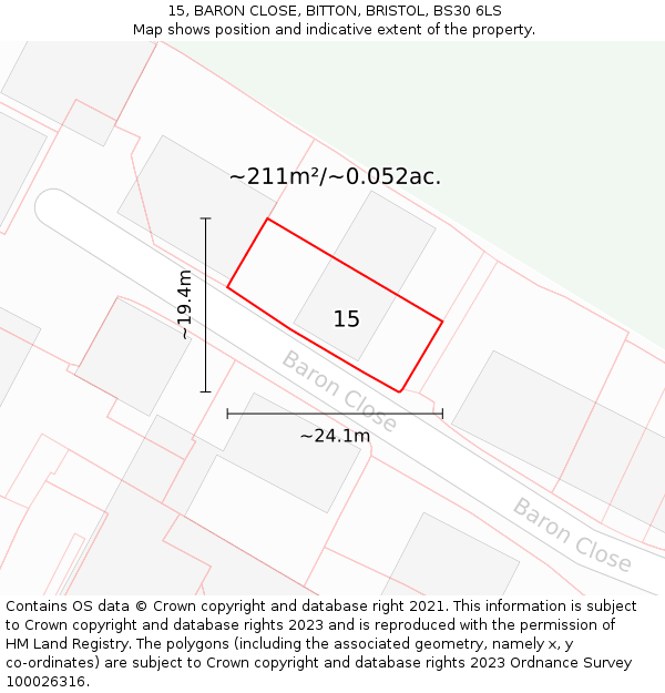 15, BARON CLOSE, BITTON, BRISTOL, BS30 6LS: Plot and title map