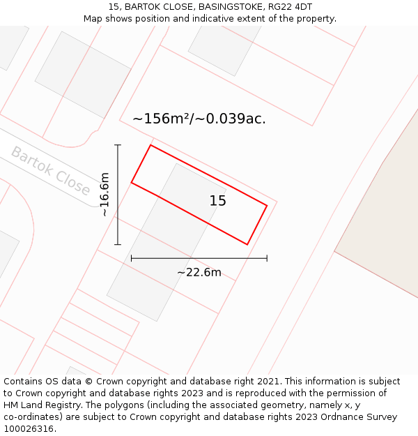 15, BARTOK CLOSE, BASINGSTOKE, RG22 4DT: Plot and title map
