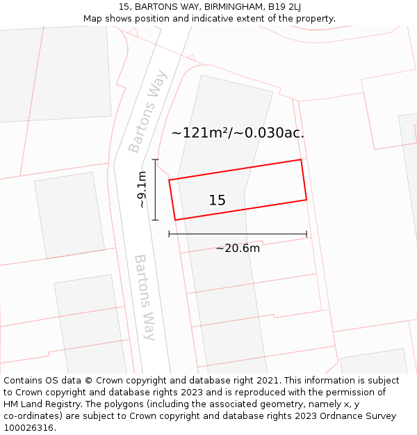 15, BARTONS WAY, BIRMINGHAM, B19 2LJ: Plot and title map
