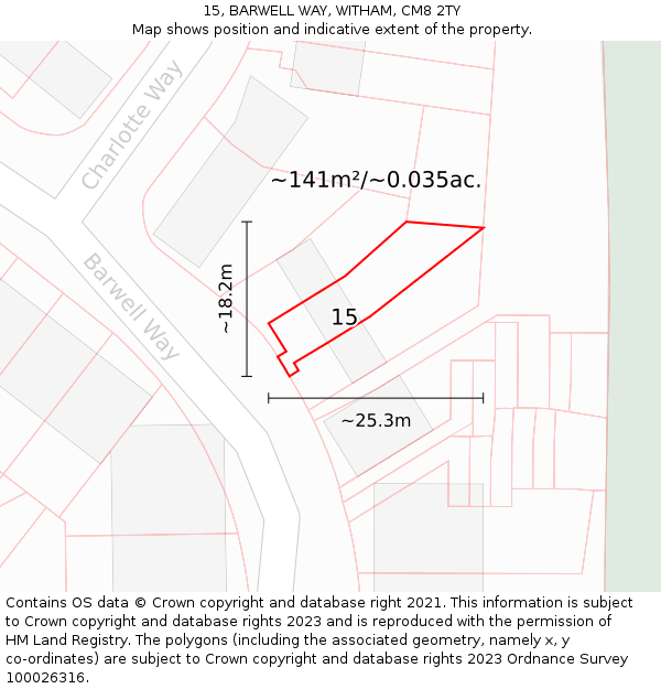 15, BARWELL WAY, WITHAM, CM8 2TY: Plot and title map