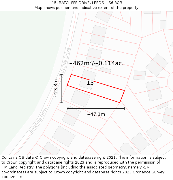 15, BATCLIFFE DRIVE, LEEDS, LS6 3QB: Plot and title map