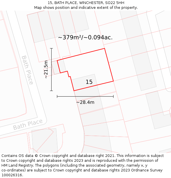 15, BATH PLACE, WINCHESTER, SO22 5HH: Plot and title map