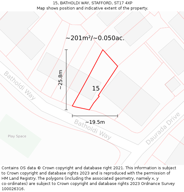 15, BATHOLDI WAY, STAFFORD, ST17 4XP: Plot and title map