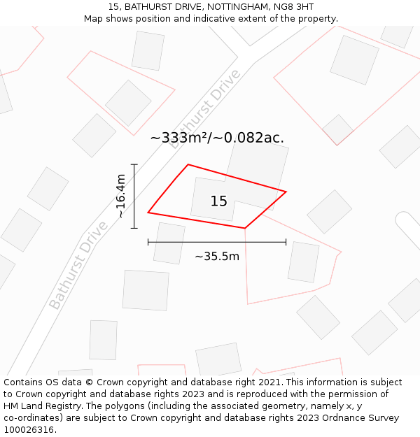 15, BATHURST DRIVE, NOTTINGHAM, NG8 3HT: Plot and title map