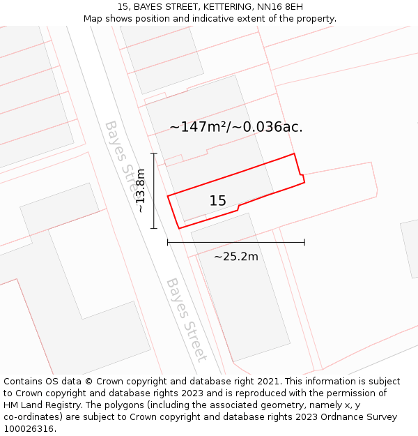 15, BAYES STREET, KETTERING, NN16 8EH: Plot and title map
