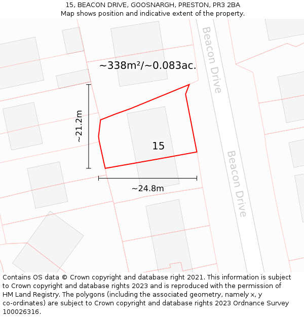 15, BEACON DRIVE, GOOSNARGH, PRESTON, PR3 2BA: Plot and title map