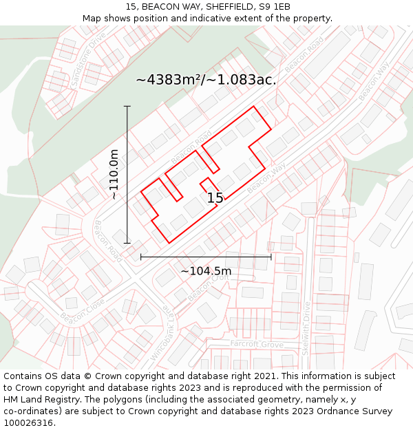 15, BEACON WAY, SHEFFIELD, S9 1EB: Plot and title map