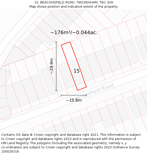 15, BEACONSFIELD ROAD, TWICKENHAM, TW1 3HX: Plot and title map