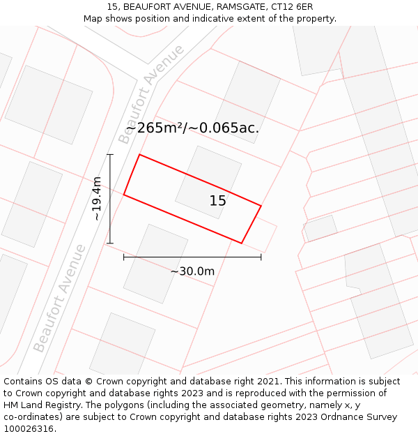 15, BEAUFORT AVENUE, RAMSGATE, CT12 6ER: Plot and title map