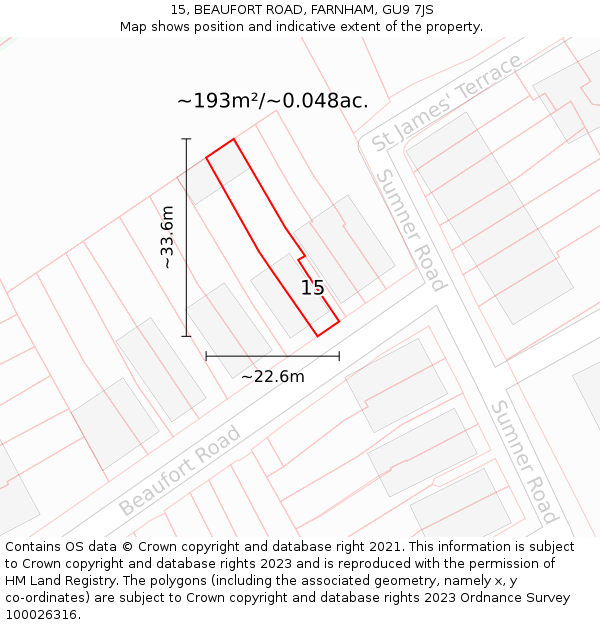 15, BEAUFORT ROAD, FARNHAM, GU9 7JS: Plot and title map