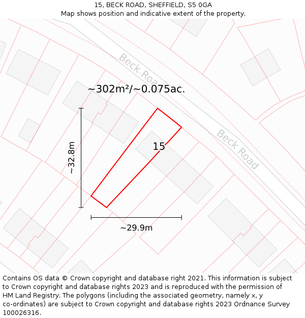 15, BECK ROAD, SHEFFIELD, S5 0GA: Plot and title map