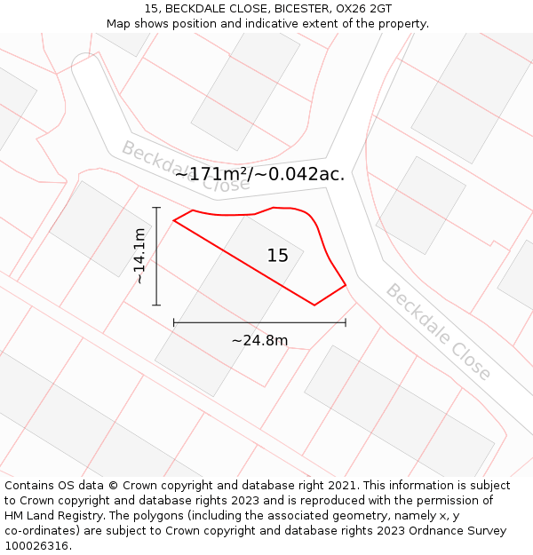 15, BECKDALE CLOSE, BICESTER, OX26 2GT: Plot and title map