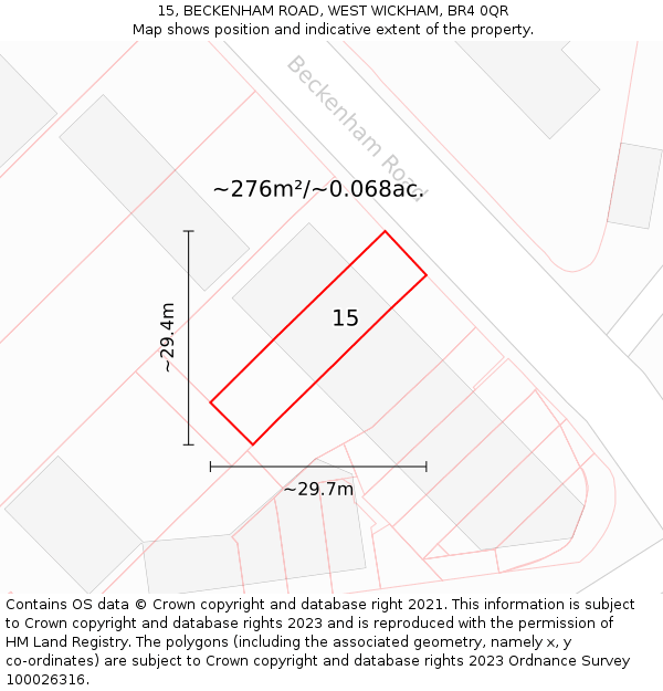 15, BECKENHAM ROAD, WEST WICKHAM, BR4 0QR: Plot and title map
