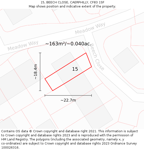 15, BEECH CLOSE, CAERPHILLY, CF83 1SF: Plot and title map