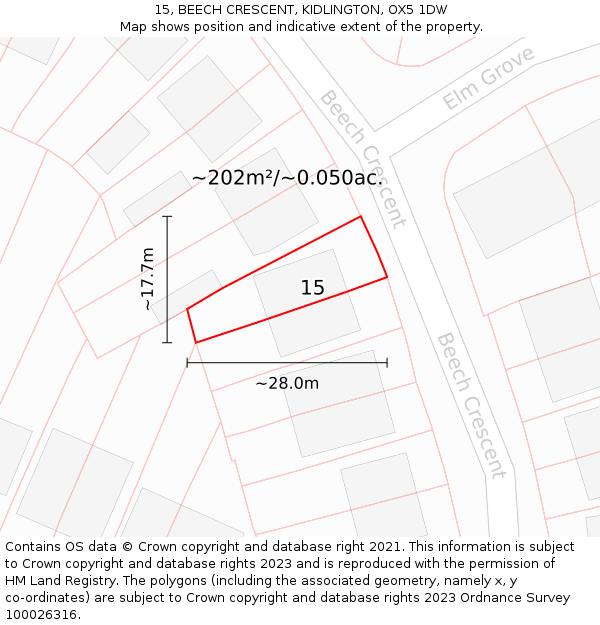 15, BEECH CRESCENT, KIDLINGTON, OX5 1DW: Plot and title map