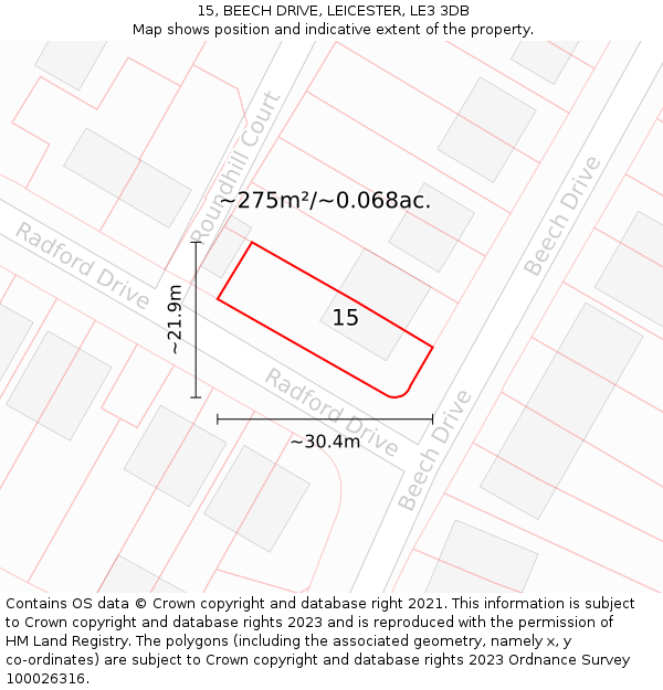 15, BEECH DRIVE, LEICESTER, LE3 3DB: Plot and title map