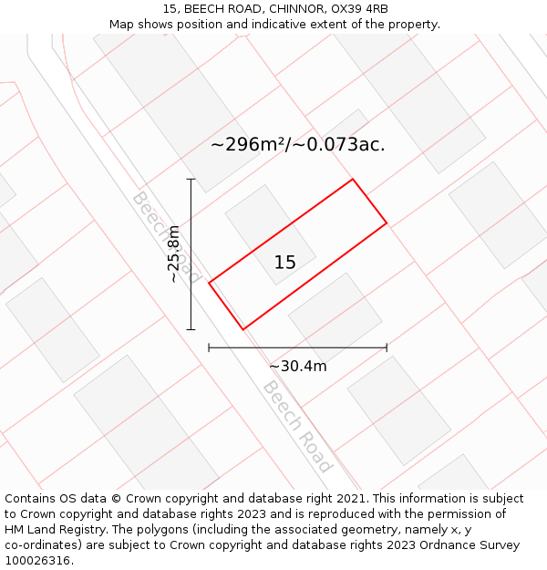 15, BEECH ROAD, CHINNOR, OX39 4RB: Plot and title map