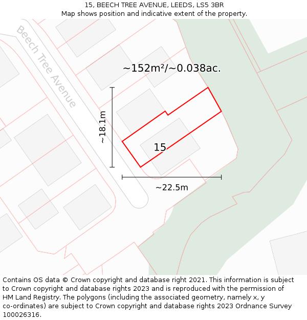 15, BEECH TREE AVENUE, LEEDS, LS5 3BR: Plot and title map
