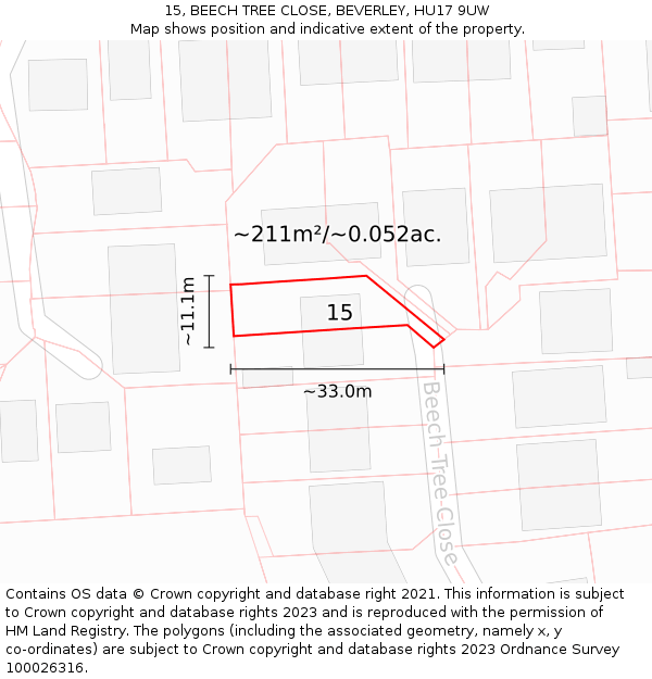 15, BEECH TREE CLOSE, BEVERLEY, HU17 9UW: Plot and title map