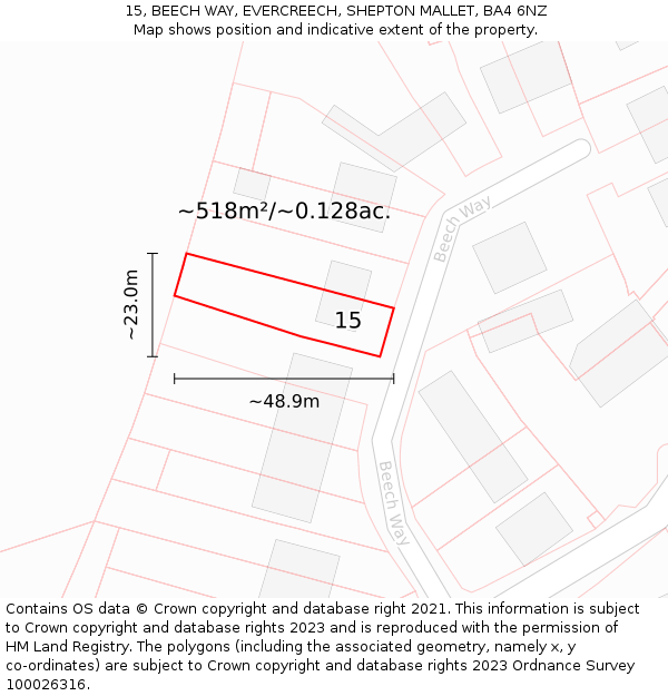 15, BEECH WAY, EVERCREECH, SHEPTON MALLET, BA4 6NZ: Plot and title map