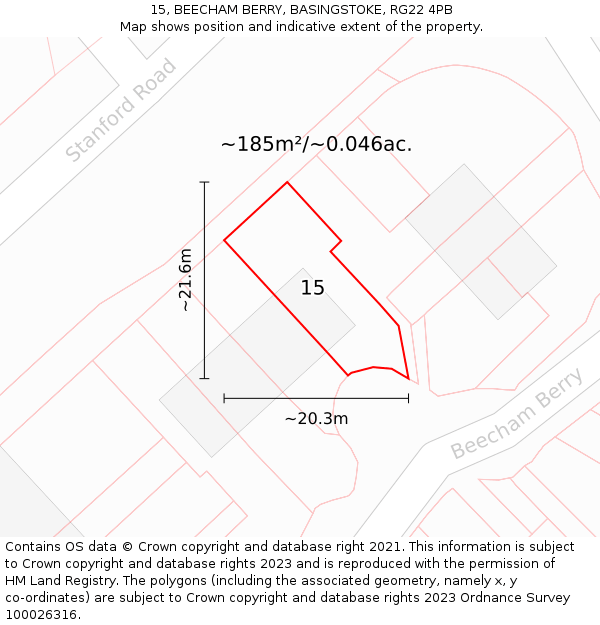 15, BEECHAM BERRY, BASINGSTOKE, RG22 4PB: Plot and title map