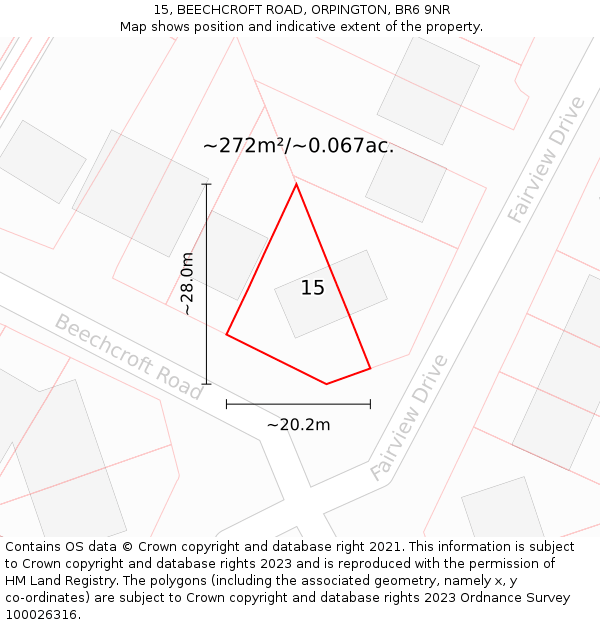 15, BEECHCROFT ROAD, ORPINGTON, BR6 9NR: Plot and title map