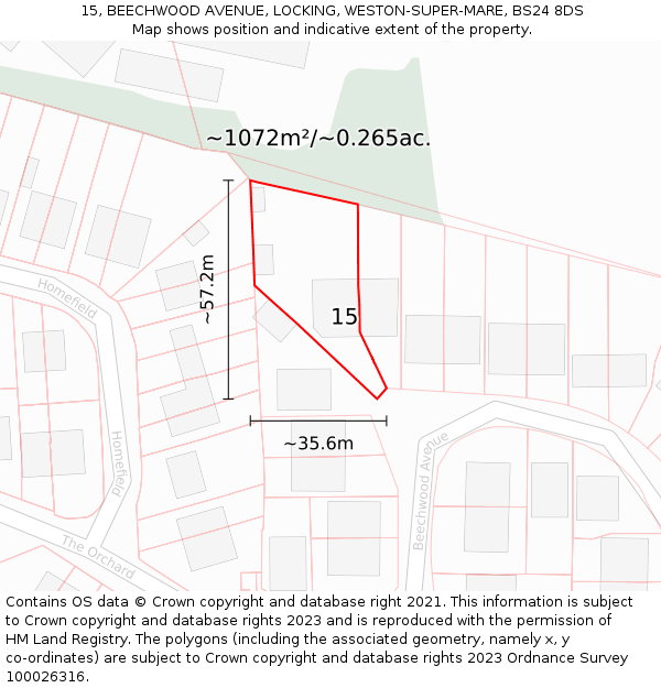 15, BEECHWOOD AVENUE, LOCKING, WESTON-SUPER-MARE, BS24 8DS: Plot and title map