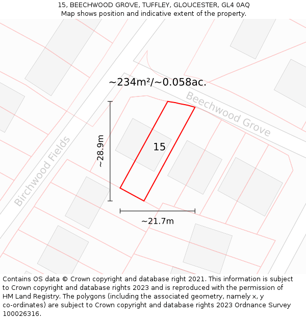 15, BEECHWOOD GROVE, TUFFLEY, GLOUCESTER, GL4 0AQ: Plot and title map