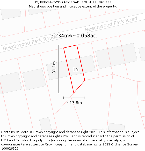 15, BEECHWOOD PARK ROAD, SOLIHULL, B91 1ER: Plot and title map