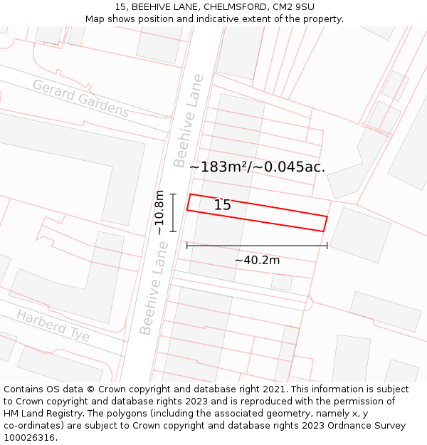 15, BEEHIVE LANE, CHELMSFORD, CM2 9SU: Plot and title map