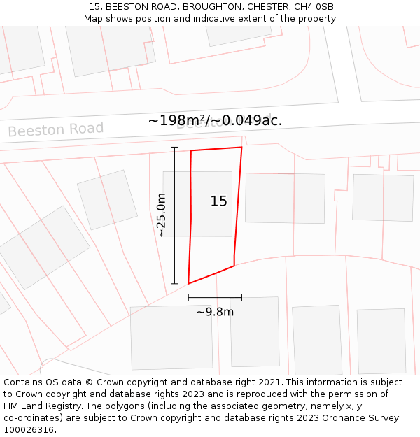 15, BEESTON ROAD, BROUGHTON, CHESTER, CH4 0SB: Plot and title map