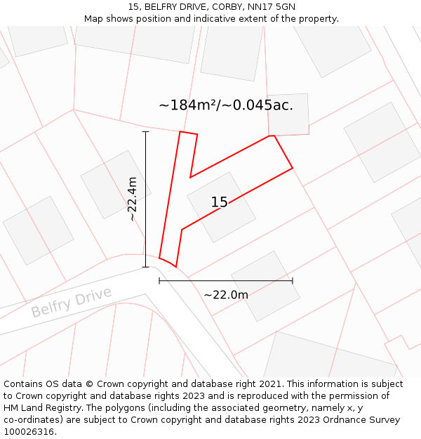 15, BELFRY DRIVE, CORBY, NN17 5GN: Plot and title map