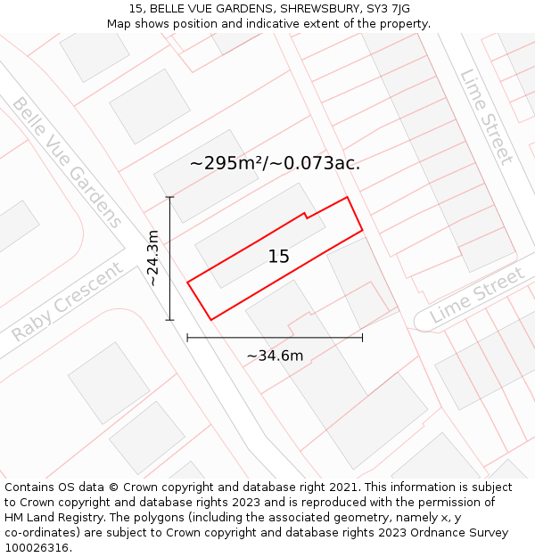 15, BELLE VUE GARDENS, SHREWSBURY, SY3 7JG: Plot and title map